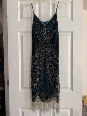Frock and Frill Flapper Style Blue Beaded Dress